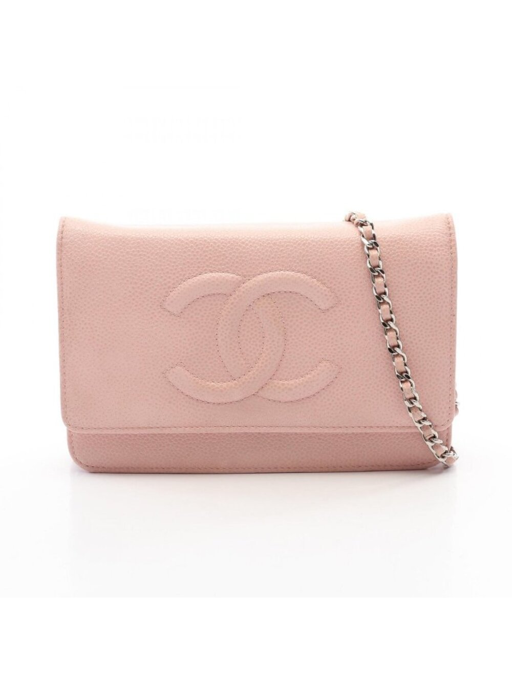 Chanel Shoulder Bag CC Logo Light Pink Caviar Leather Chain Wallet